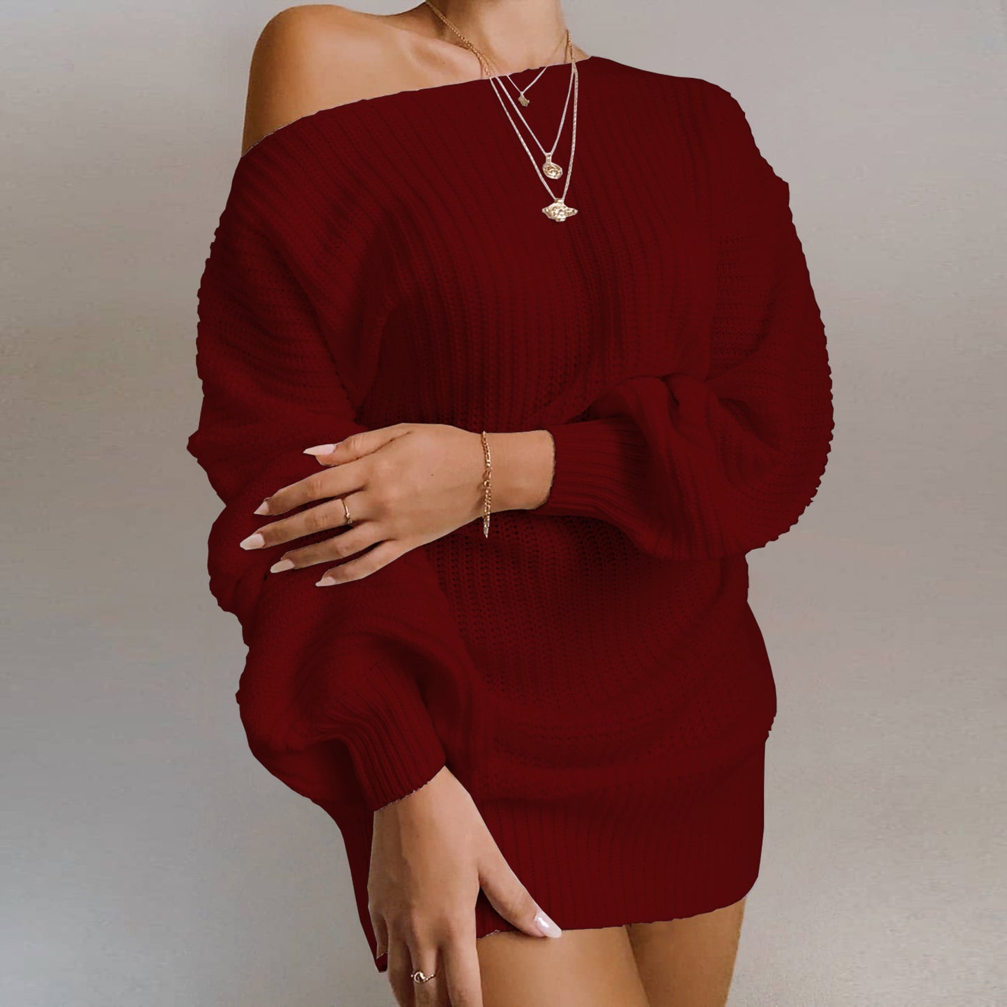Cozy Lantern Sleeve Sweater Dress