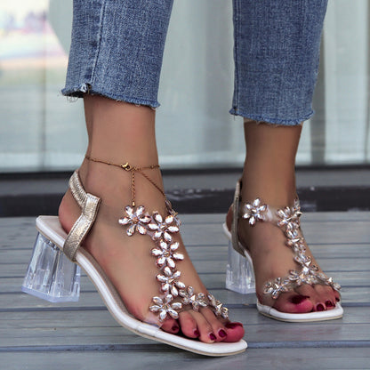 Clear Blossom Block Heel Sandals