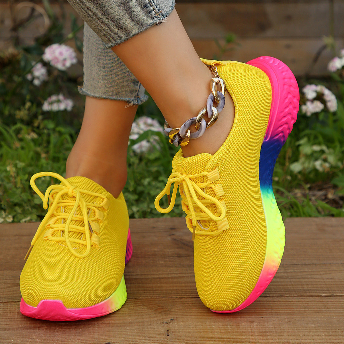 Rainbow Sole Mesh Sneakers