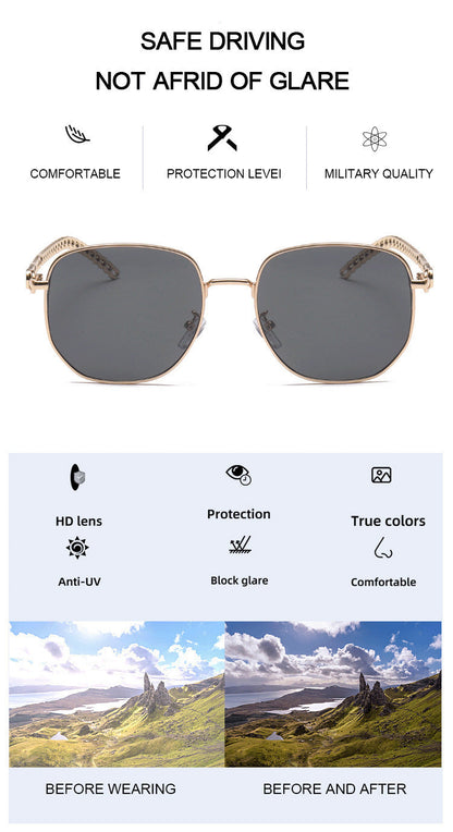 SolarVibe – Gafas de Sol con Marco Ovalado y Cadena Metálica para la Mujer que Vive en Modo Ícono