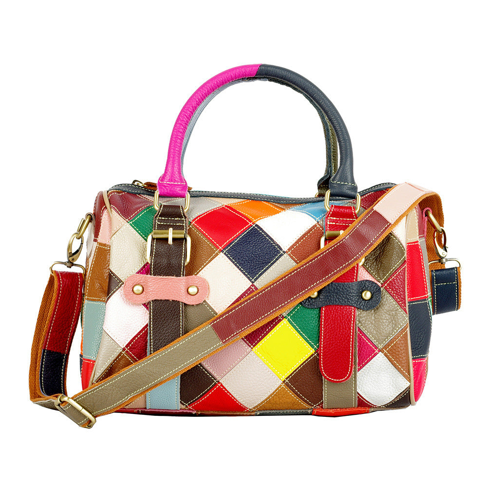 Color-Block Genuine Leather Satchel