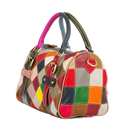 Color-Block Genuine Leather Satchel