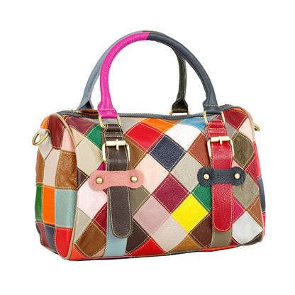 Color-Block Genuine Leather Satchel