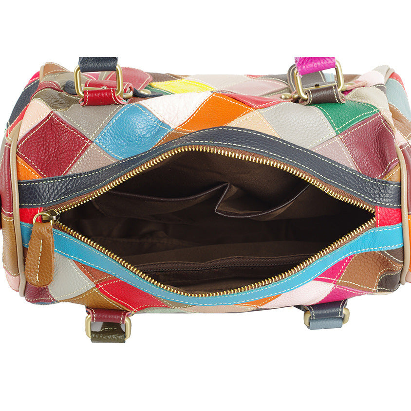 Color-Block Genuine Leather Satchel