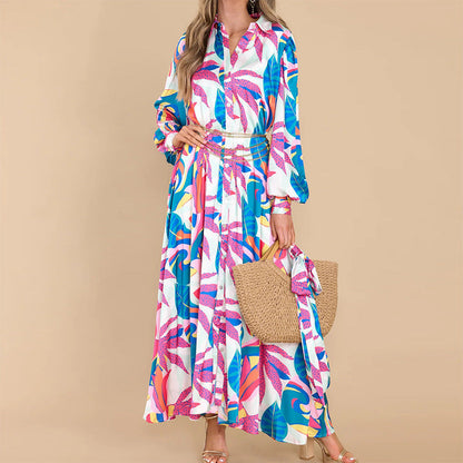 RoyalPrint – Vestido Camisero Estampado con Manga Larga y Ruedo Oversized para la Reina del Estilo Desenfadado