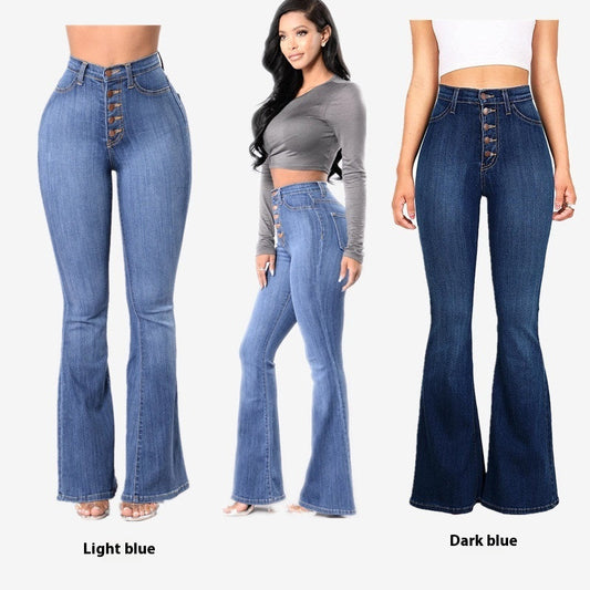 Trendy High-Waist Bell-Bottom Jeans