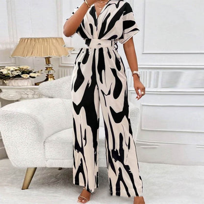 Relaxed V-Neck Printed Jumpsuit