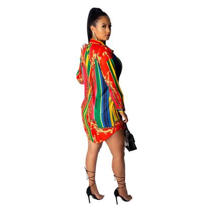 Striped Lantern Shirt Dress