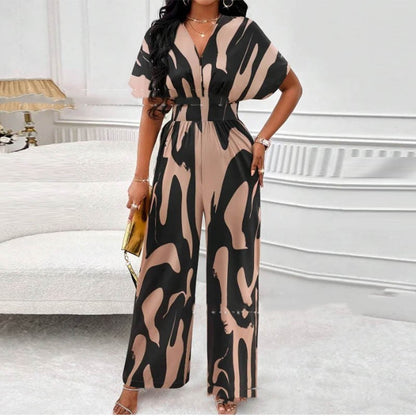 Relaxed V-Neck Printed Jumpsuit