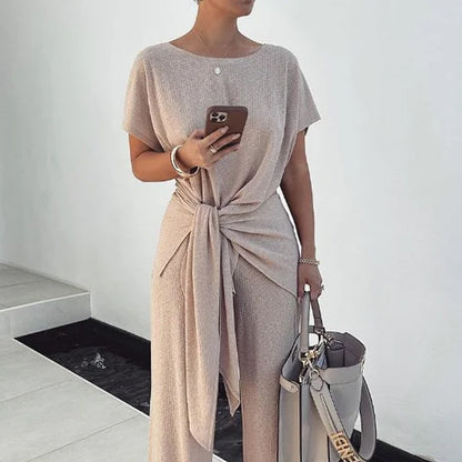 Pleated Knit Lace-Up Jumpsuit