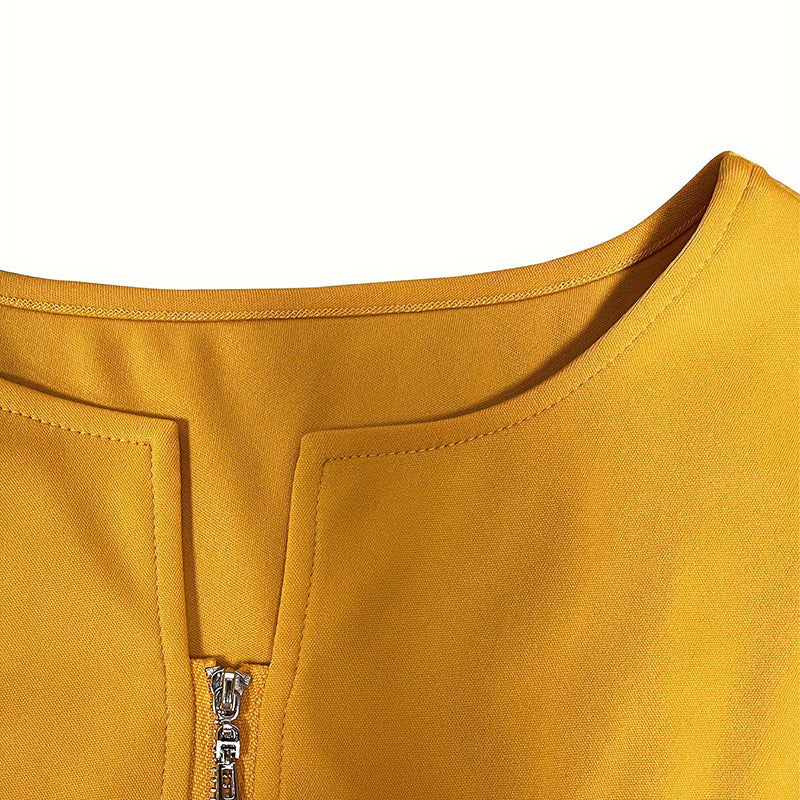 Geo-Print Zip-Neck Midi Dress