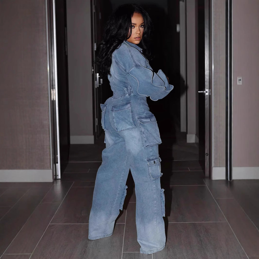 Relaxed Denim Straight-Leg Jumpsuit