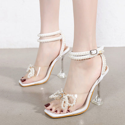 Pearl & Bow Stiletto Sandals