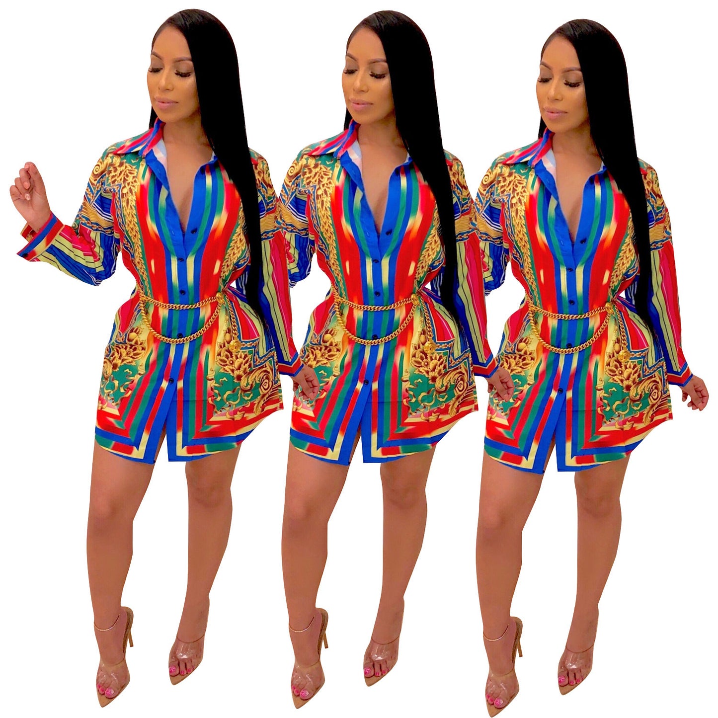 Striped Lantern Shirt Dress