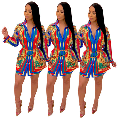 Striped Lantern Shirt Dress