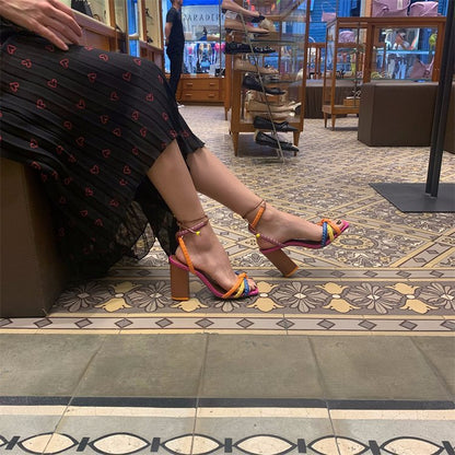 RomanGlam Colorful Heel Sandals