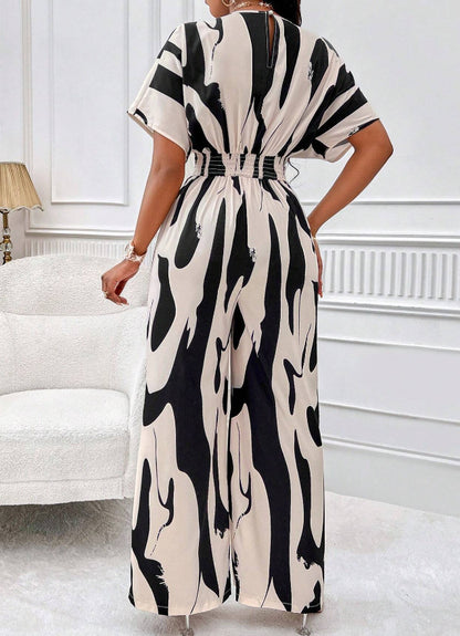 Relaxed V-Neck Printed Jumpsuit