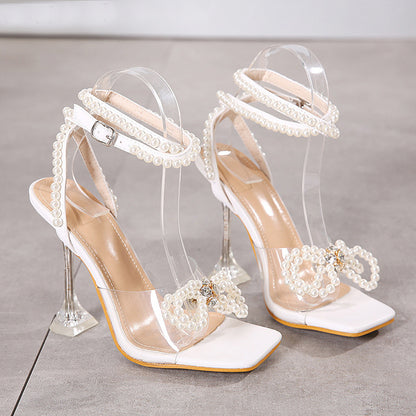 Pearl & Bow Stiletto Sandals