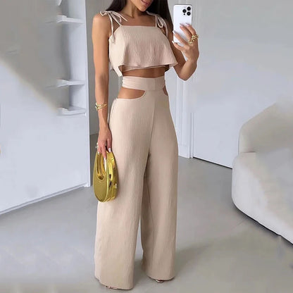 Hollow-Out Crop Top Set