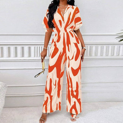 Relaxed V-Neck Printed Jumpsuit