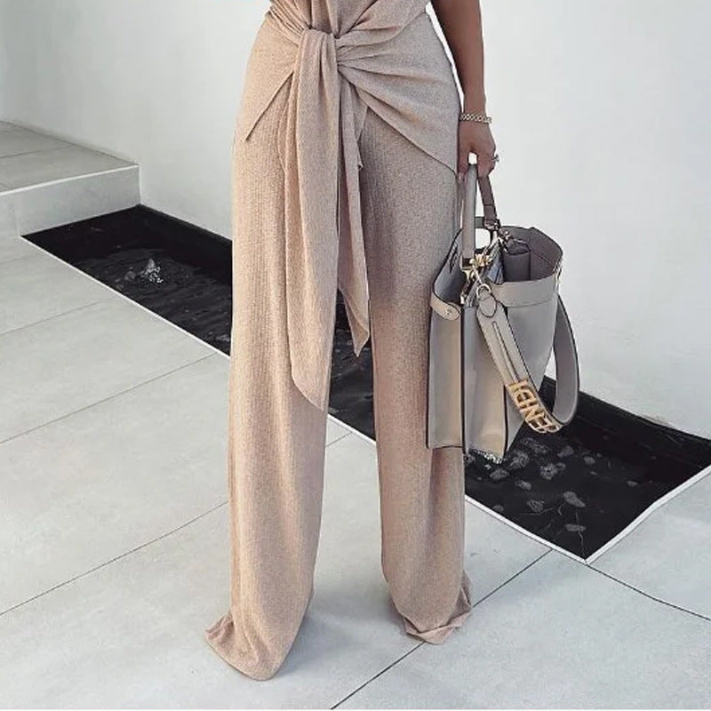 Pleated Knit Lace-Up Jumpsuit