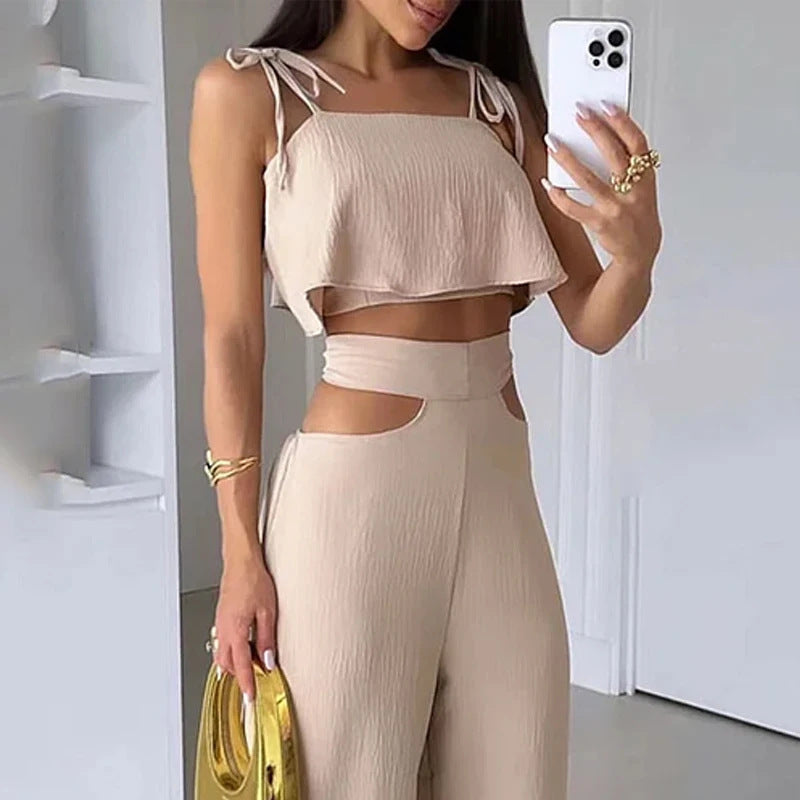 Hollow-Out Crop Top Set