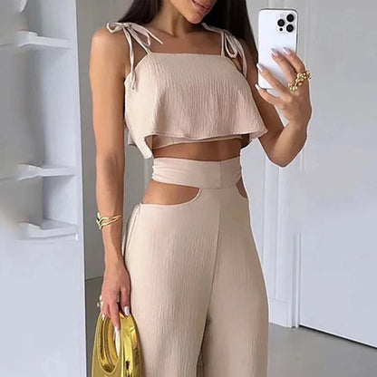 Hollow-Out Crop Top Set