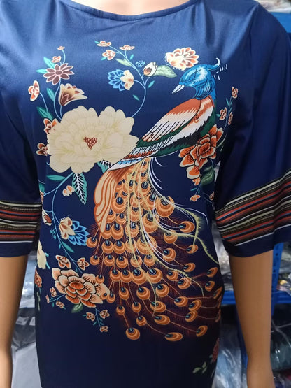AuraBloom – Vestido Estampado Cuello Redondo para la Reina Natural