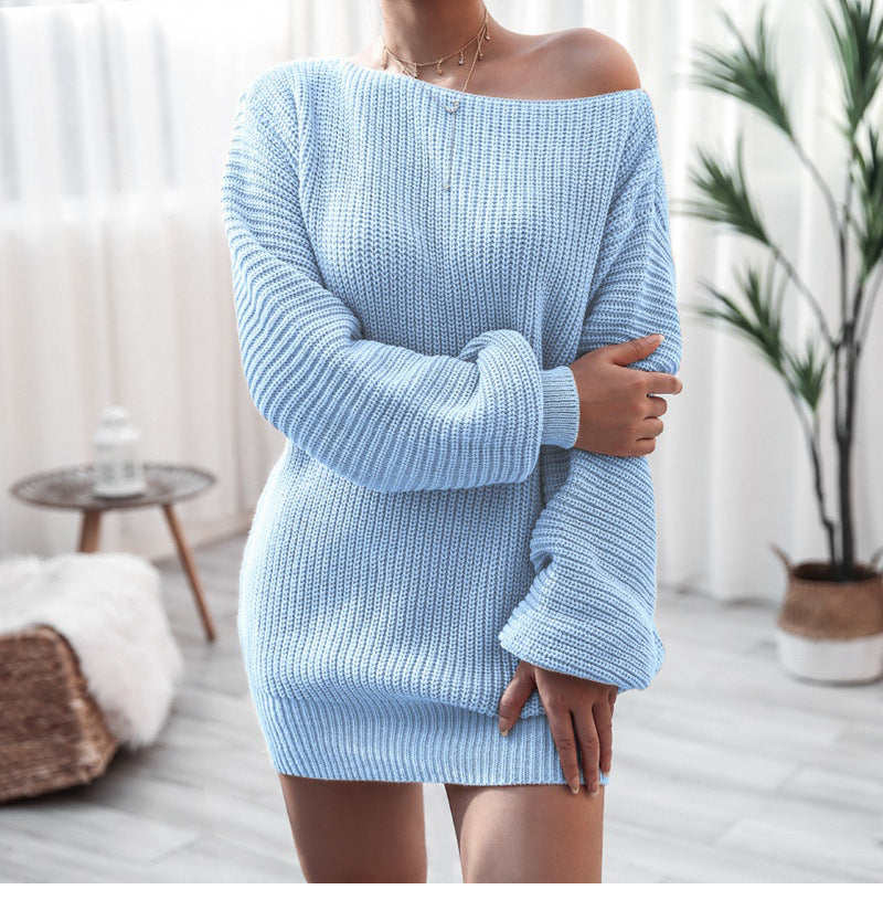 Cozy Lantern Sleeve Sweater Dress