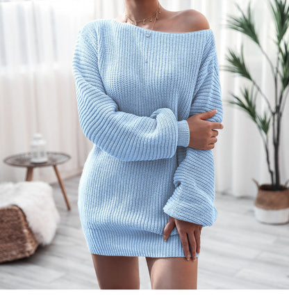 Cozy Lantern Sleeve Sweater Dress