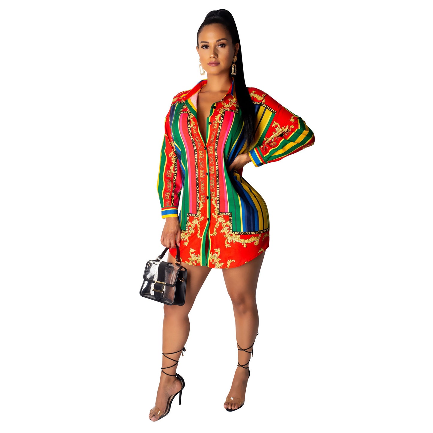 Striped Lantern Shirt Dress